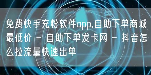 免费快手充粉软件app,自助下单商城最低