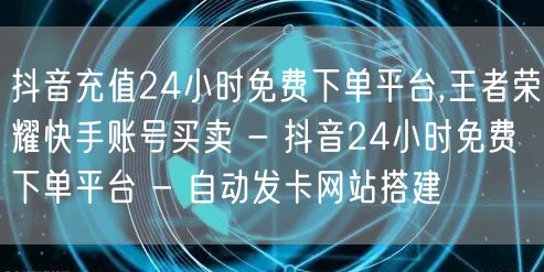 抖音充值24小时免费下单平台,王者荣耀快