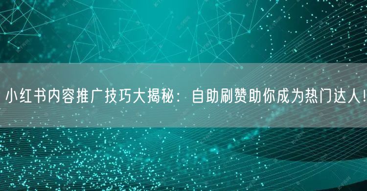 小红书内容推广技巧大揭秘：自助刷赞助你成