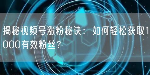 揭秘视频号涨粉秘诀：如何轻松获取1000