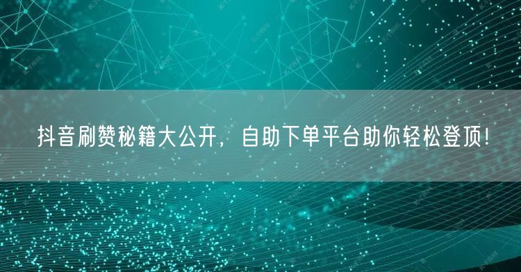 抖音刷赞秘籍大公开，自助下单平台助你轻松